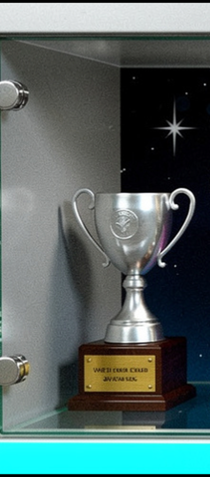 Silver trophy cup on a wooden base