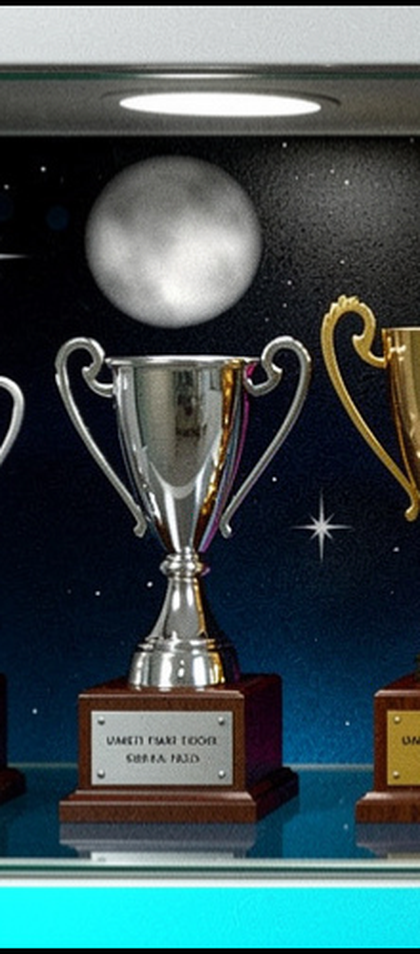 Silver trophy cup with a round medallion